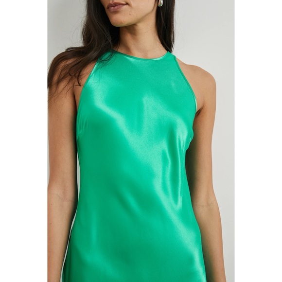 Rails Solene Midi Dress Satin Jade Green Sleeveless High Neck Slip Cocktail - Picture 4 of 5